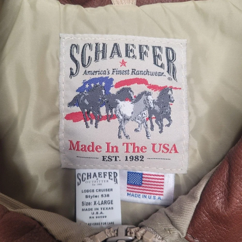 Schaefer Outfitter Jacket XL Beige Lodge Cruiser Canvas Leather Collar Western